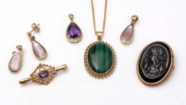A selection of stone set gold jewellery