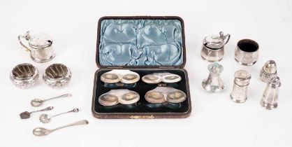 A selection of silver condiments and other items