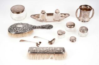 A selection of silver desk and dressing table accessories