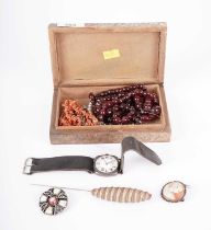 A silver case manual wind wristwatch and other items of jewellery