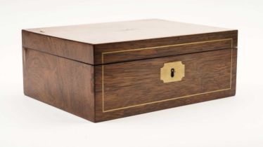 A late 19th Century brass inlaid walnut dressing box