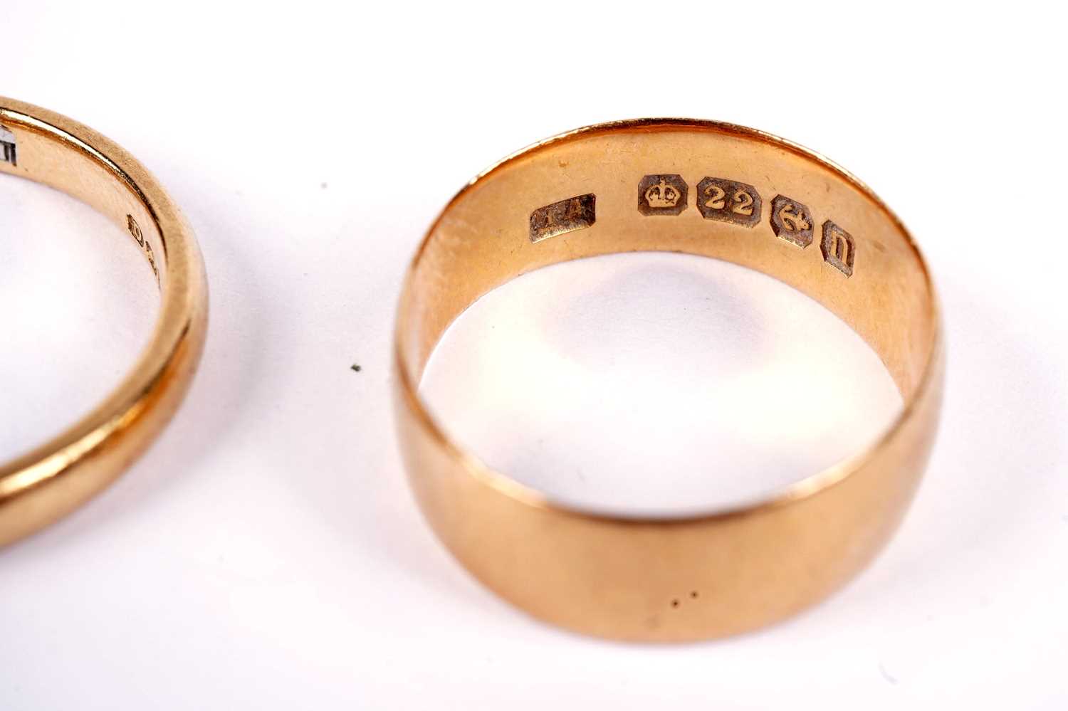 Two 22ct yellow gold wedding bands, - Image 2 of 3
