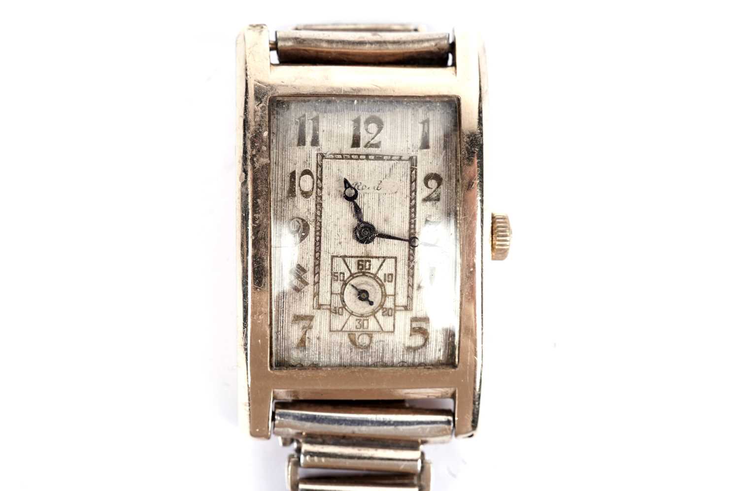 An Art Deco 9ct gold cased wristwatch retailed by Reid