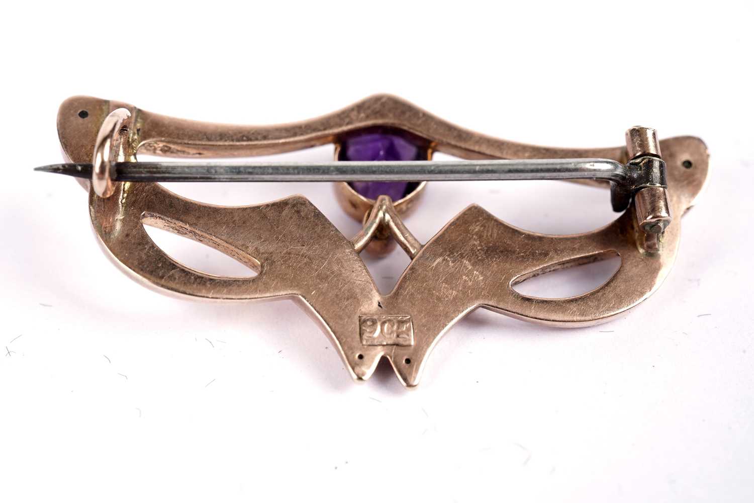 A Secessionist movement amethyst and seed pearl "bat-wing" brooch - Image 4 of 4