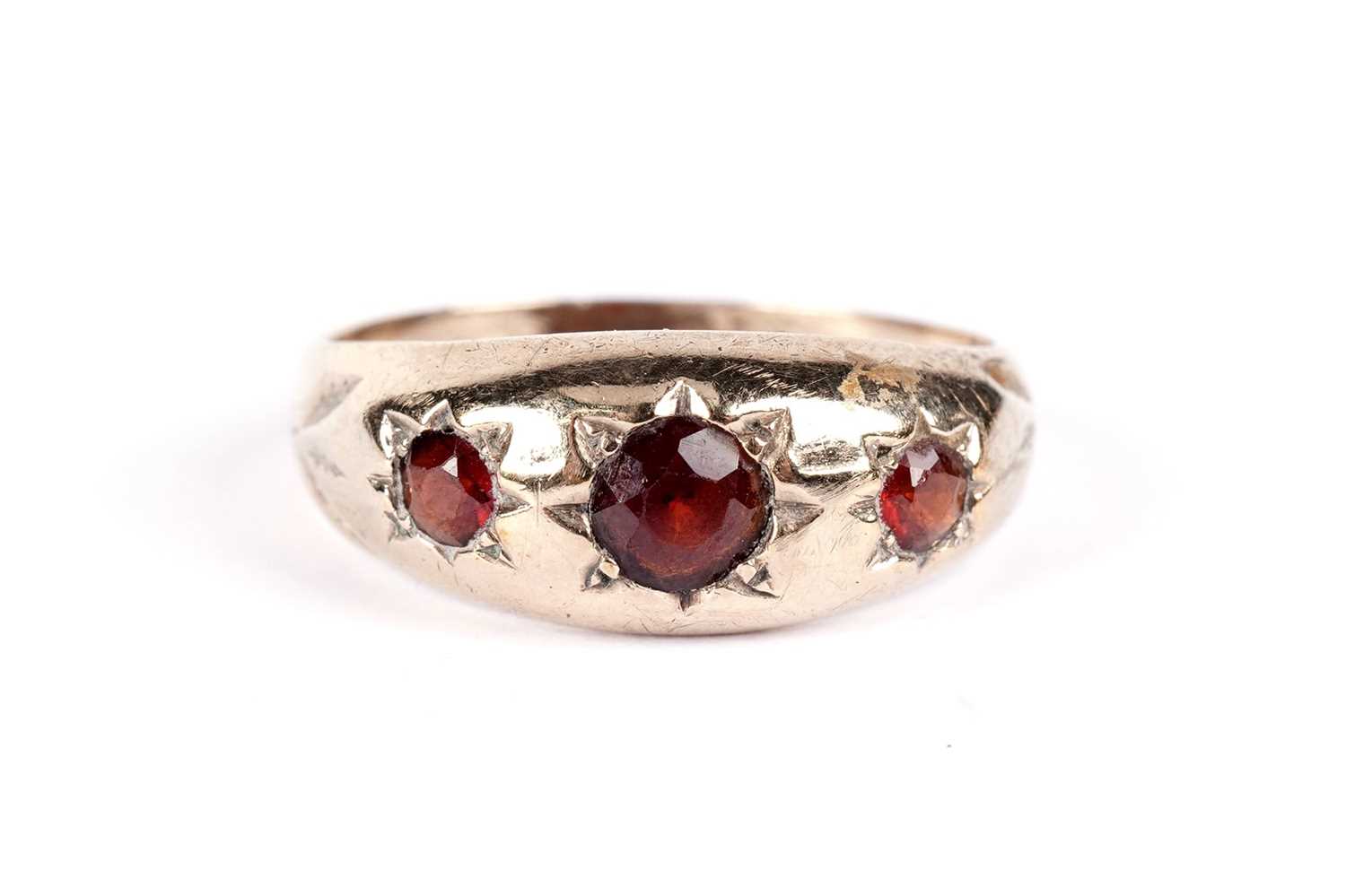 A garnet three stone band; and another garnet ring - Image 6 of 7