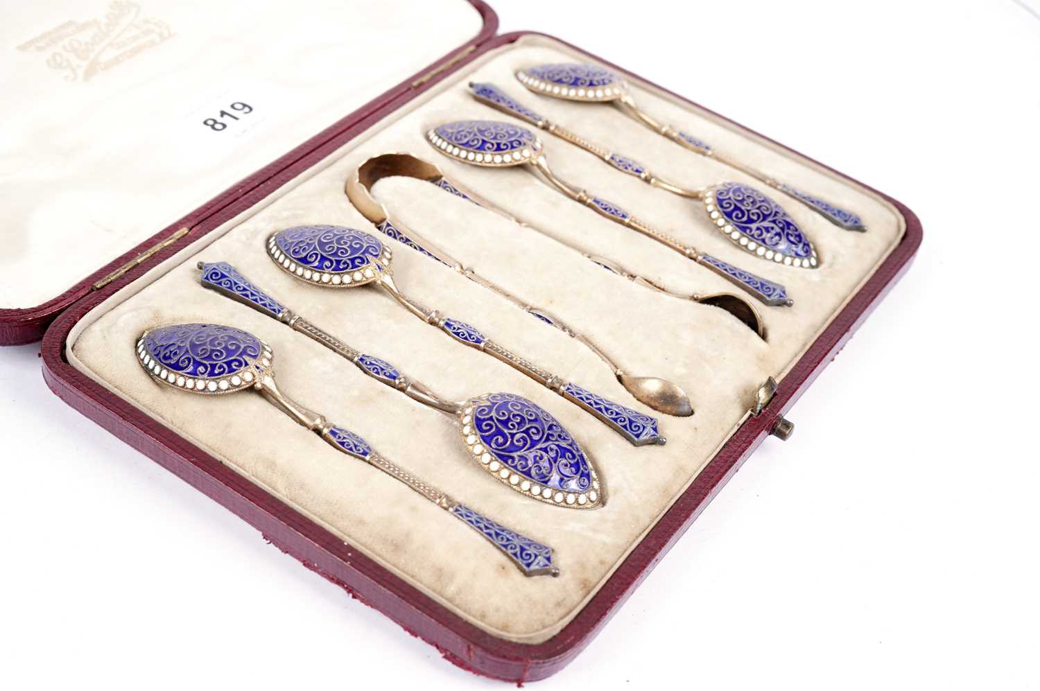 A set of six Norwegian silver and blue and white enamel coffee spoons - Image 4 of 4