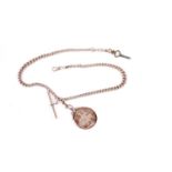 A 1920s rose gold billiards medal, on gold chain