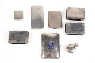 A selection of silver boxes, cases and match box covers