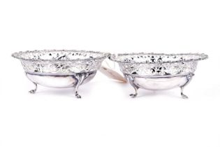 A pair of George V silver bob bon dishes