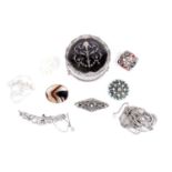 A George V silver jewellery box; and a selection of jewellery