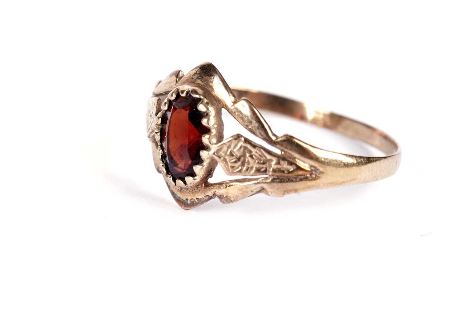 A garnet three stone band; and another garnet ring - Image 2 of 7