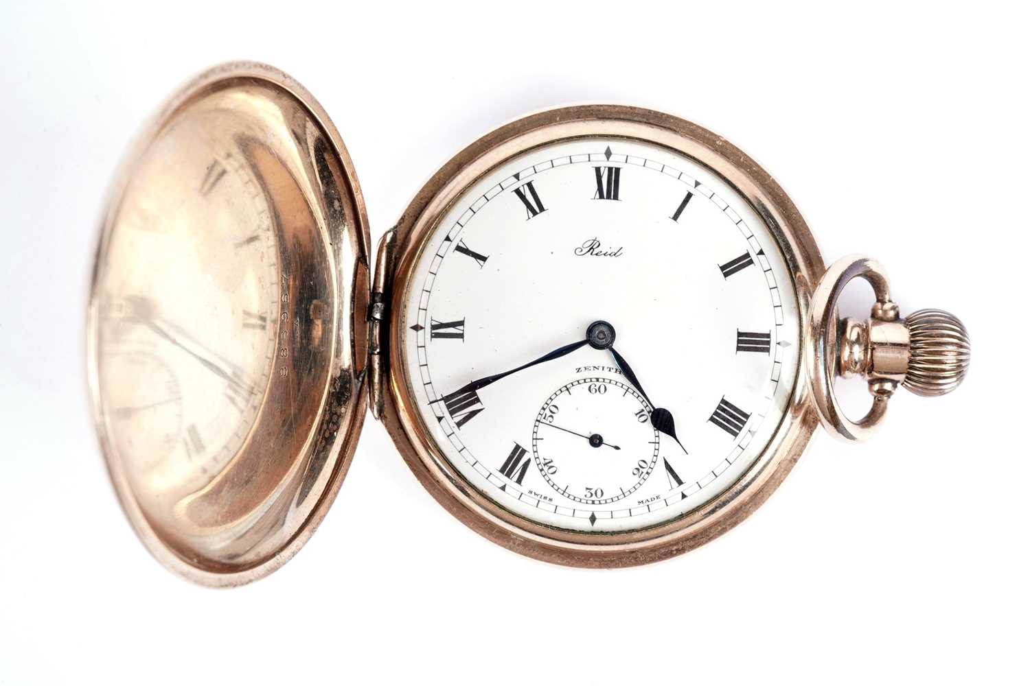 An antique gold-plated Zenith hunter pocket watch retailed by Reid & Sons - Image 2 of 6