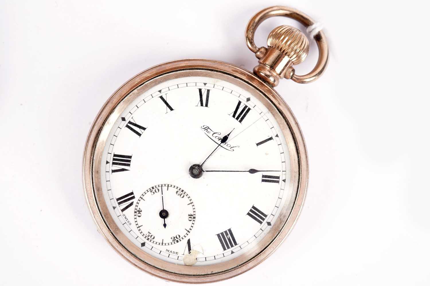 The Consol gold plated open face pocket watch; and a powder compact - Image 2 of 5