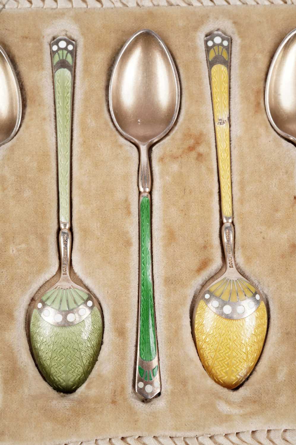 Five Norwegian silver gilt and enamel coffee spoons - Image 3 of 3