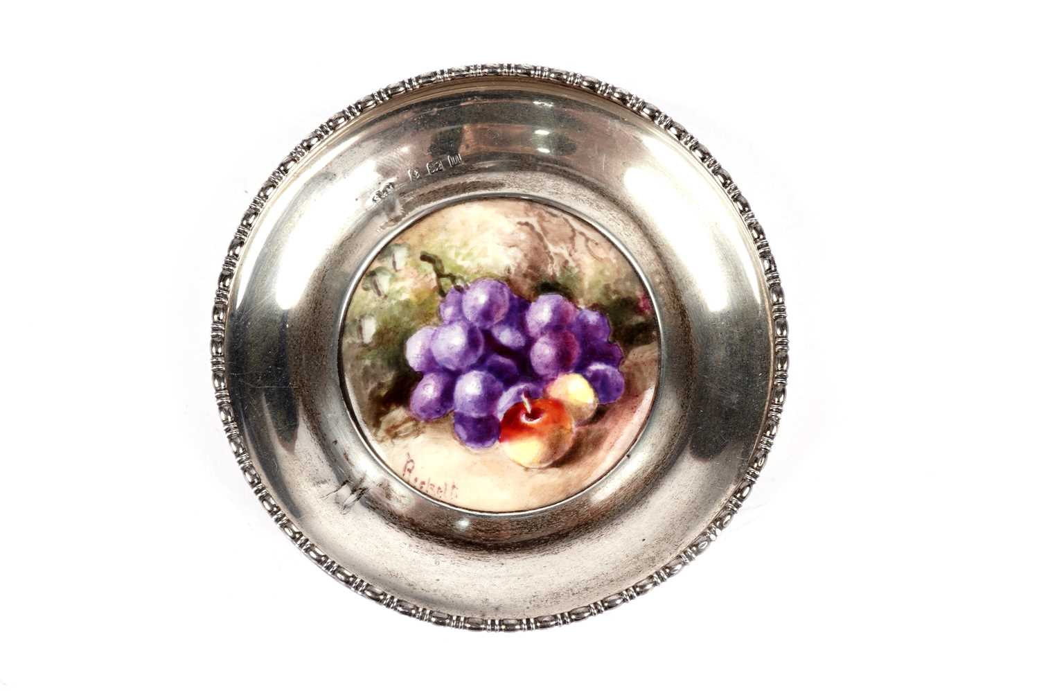 A silver mounted Royal Worcester pin dish