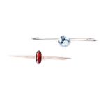 A synthetic blue spinel bar brooch; and a garnet brooch