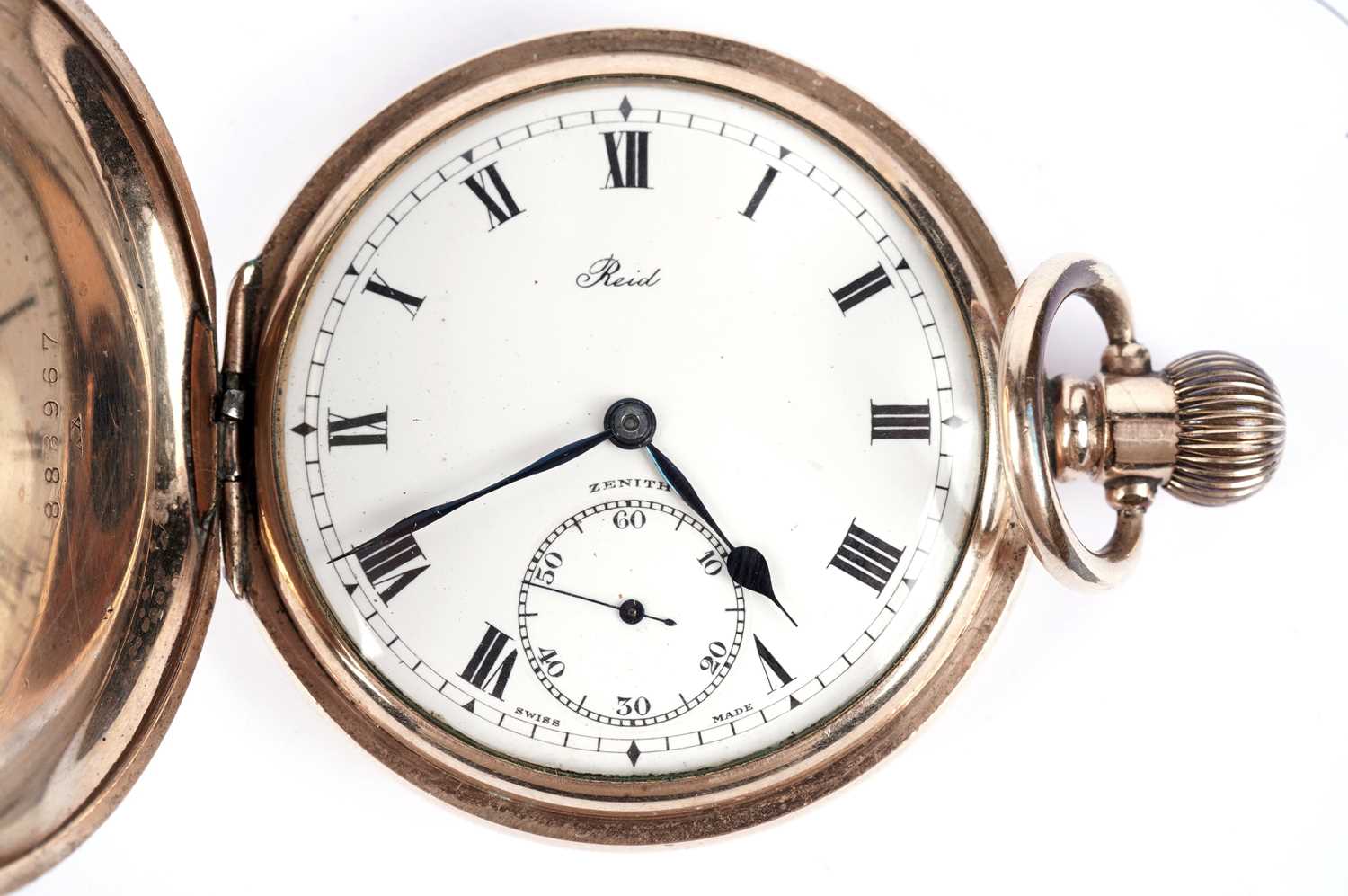 An antique gold-plated Zenith hunter pocket watch retailed by Reid & Sons - Image 3 of 6