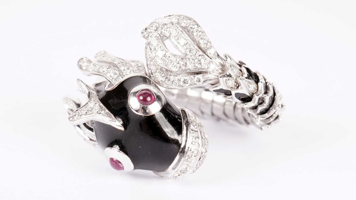 Roberto Coin: a black enamel, ruby and diamond set ring