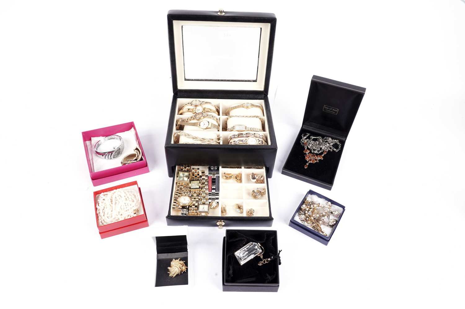 A collection of costume jewellery, cocktail watches and wristwatches