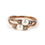 A pearl and diamond bow-tie dress ring