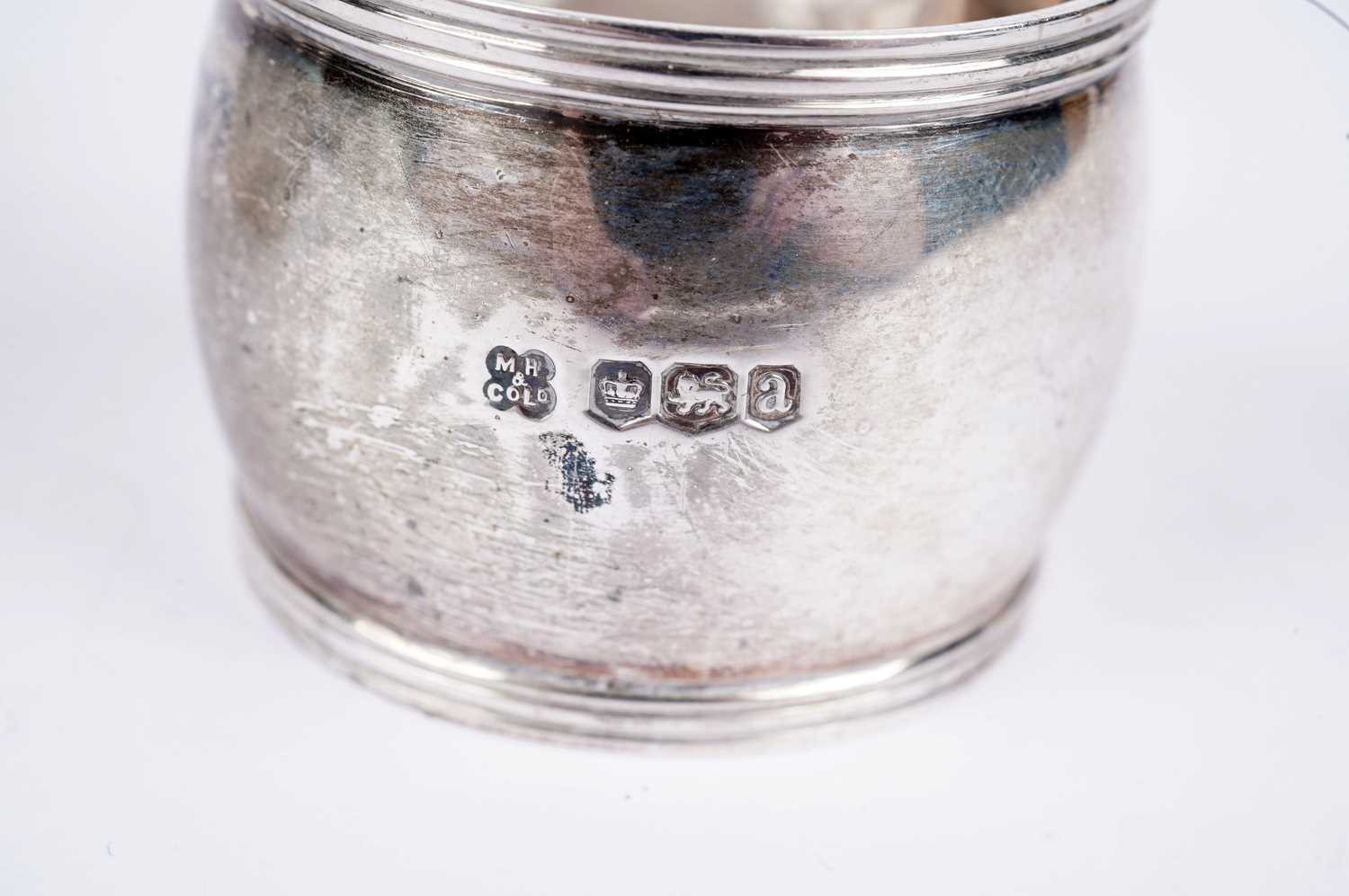 A George V silver topped cut glass jar; and a silver napkin ring - Image 8 of 8