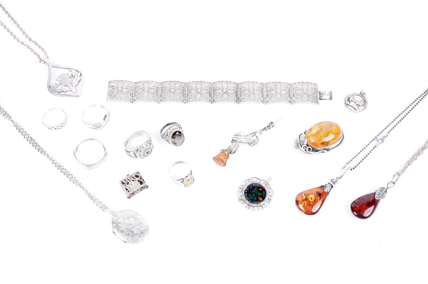A selection of silver and costume jewellery
