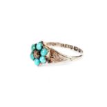 A Victorian Romantic Period turquoise and seed pearl flowerhead ring