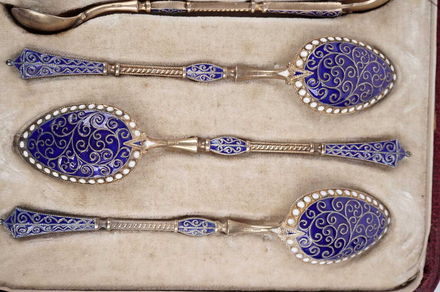 A set of six Norwegian silver and blue and white enamel coffee spoons - Image 2 of 4