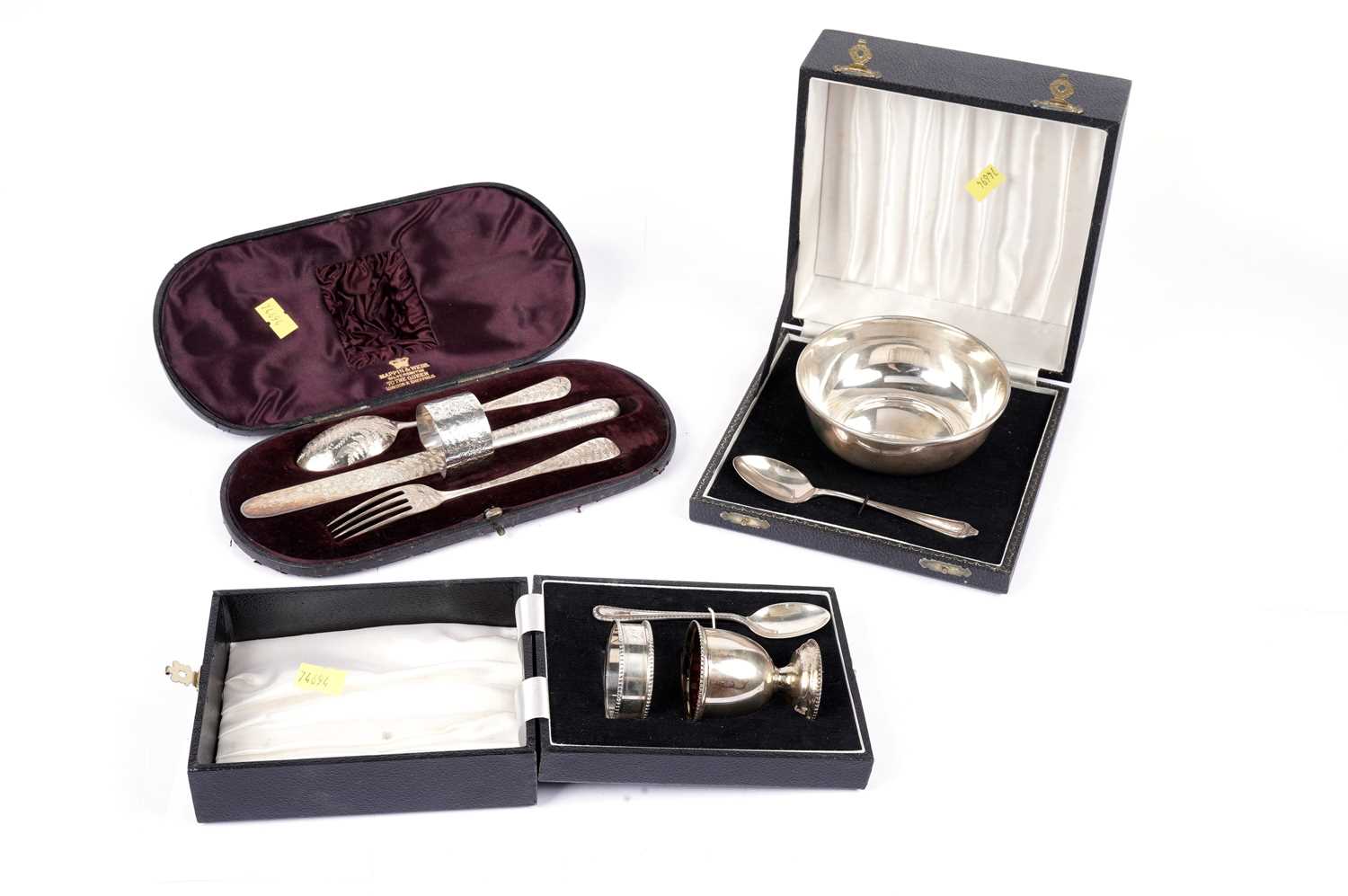 A silver Christening cutlery set; and others