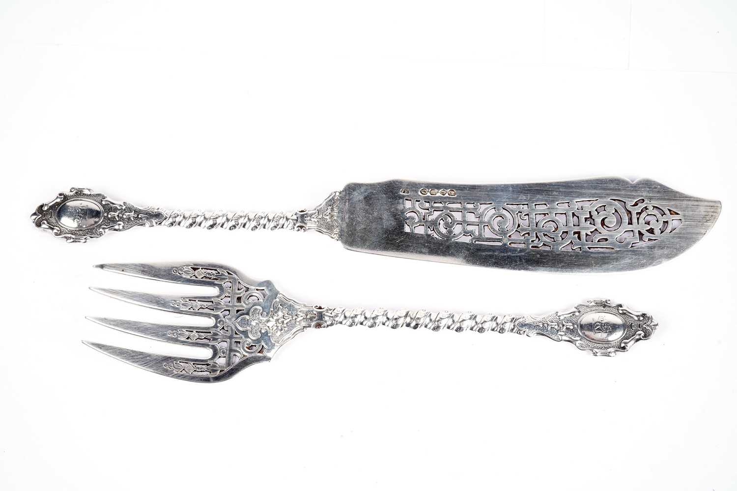 A Victorian silver fish slice and fork