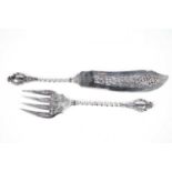 A Victorian silver fish slice and fork