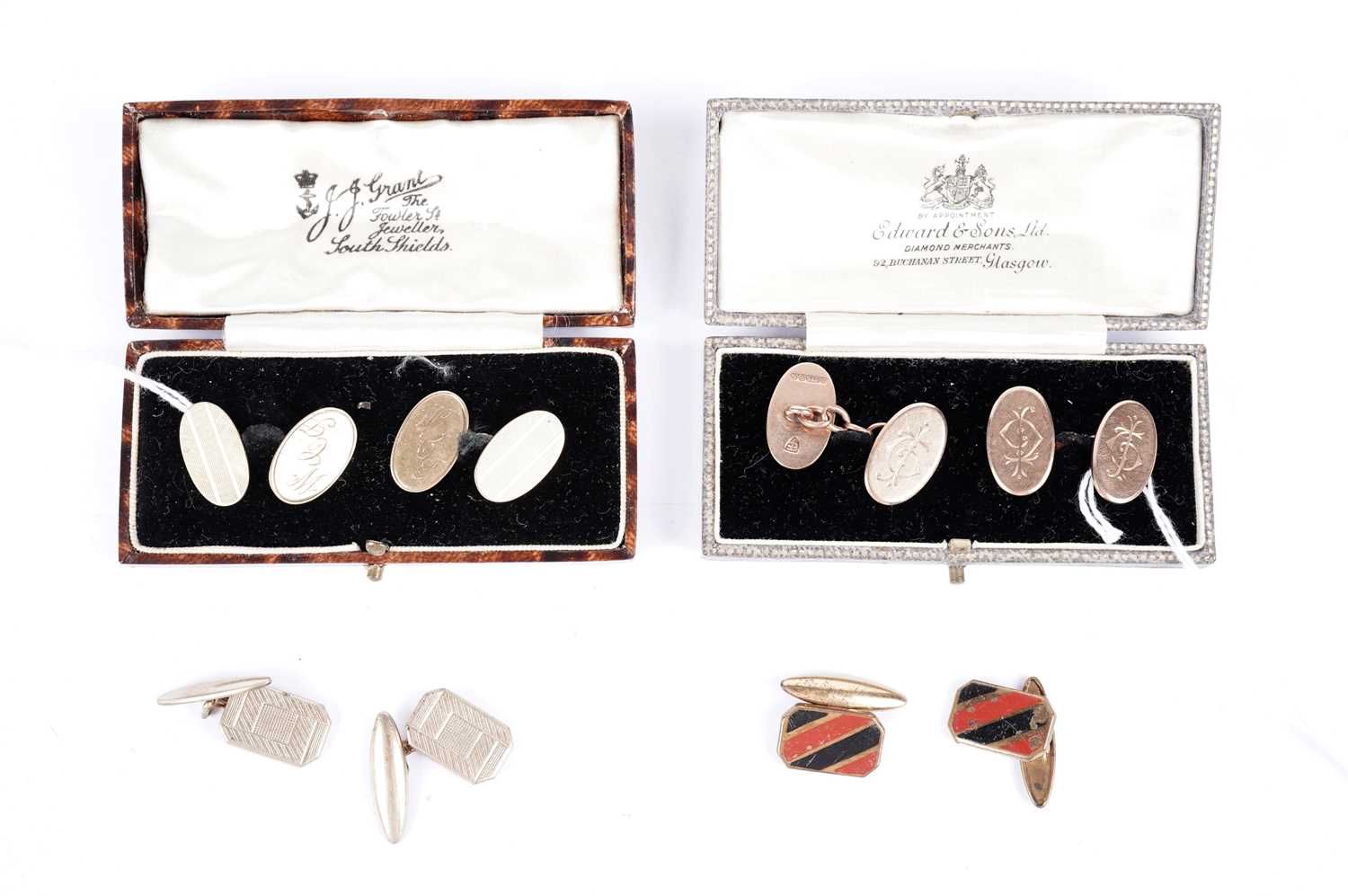 Two pairs of gold cufflinks and two others