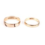 Two 18ct yellow gold wedding bands