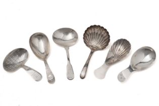 Six silver caddy spoons