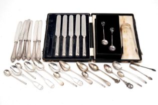 A selection of silver tea and coffee spoons and other items