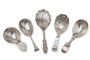 Five silver caddy spoons