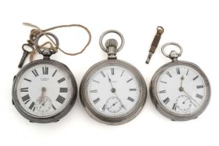 Two silver pocket watches and another