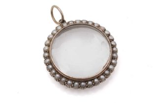 A Victorian seed pearl and gold picture pendant