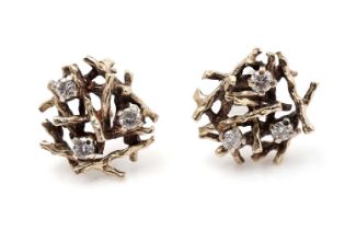 A pair of diamond and 18ct gold gold nest pattern earrings