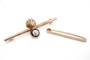 A 15ct gold Northumberland fusiliers sweetheart brooch and another