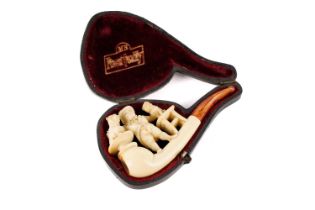 A 19th Century cased carved meerschaum pipe