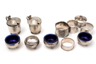 A selection of silver condiments and napkin rings