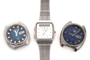 Two Seiko 5 automatic wristwatches and one quartz