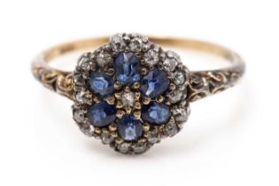 A Victorian sapphire and diamond cluster ring