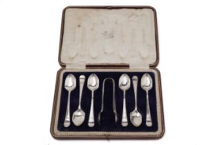 A cased set of silver spoons and tongs, by Henry Wilkinson