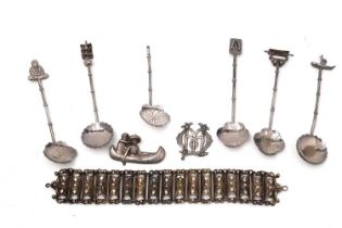 A set of six Asian silver teaspoons and other items