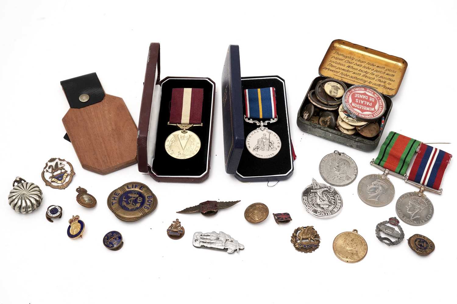 A pair of WWII medals with certificate and other items