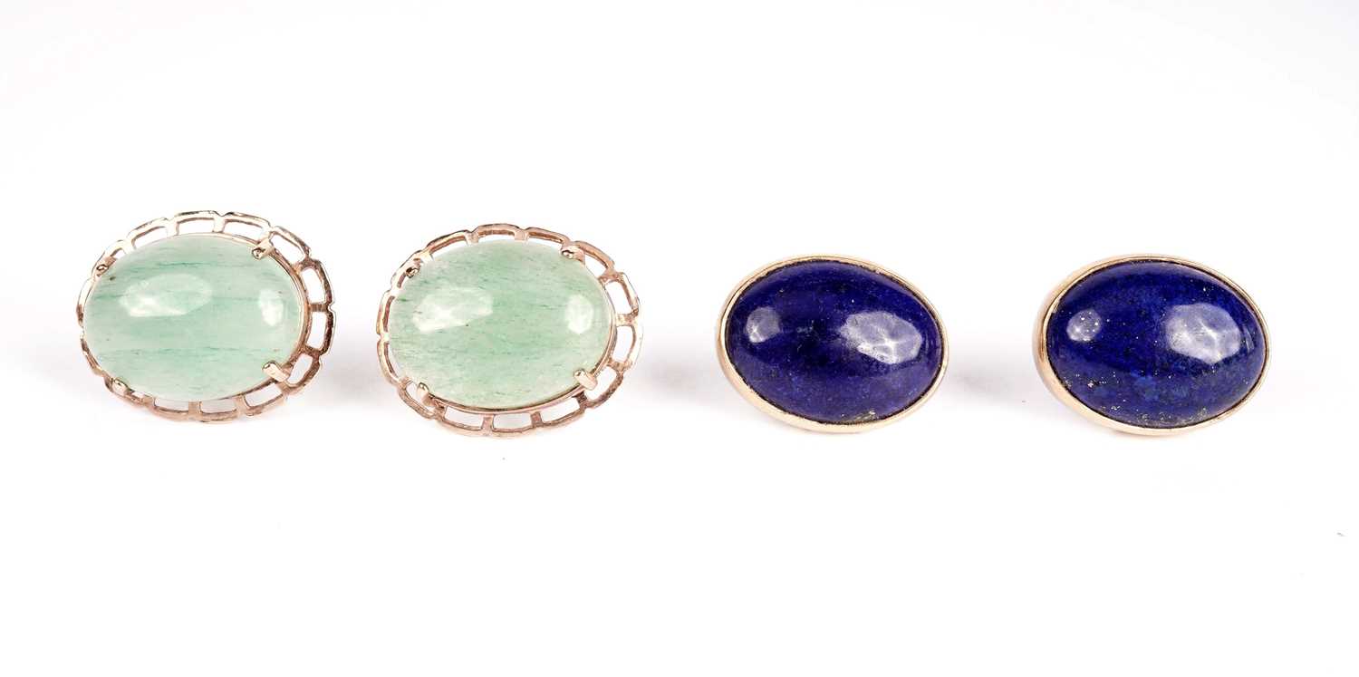 A pair of lapis lazuli stud earrings; and a pair of aventurine quartz earrings