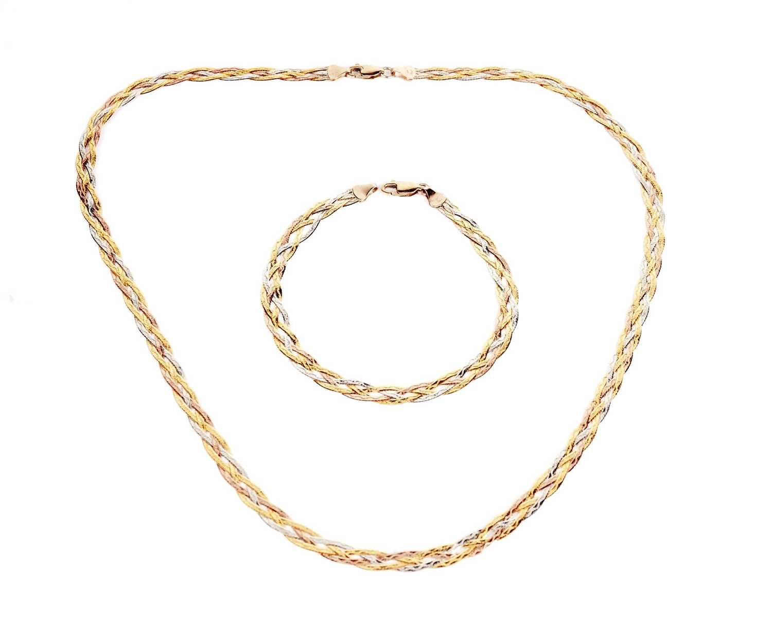 A 9ct tri-colour chain necklace; and bracelet