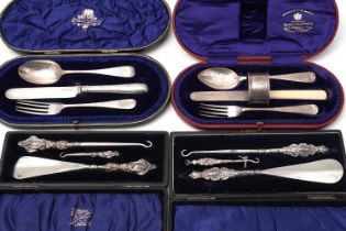 A selection of Edwardian and later silver cutlery and other items, in boxes